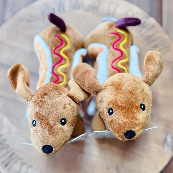 Hot Dog Dachshund Plush Squeaky Toys (Set of 2!) Dog Christmas Gifts!! - Picture 6 of 8